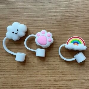Cute Cloud Paw Print Rainbow Straw Caps Tops Covers for Tumblers